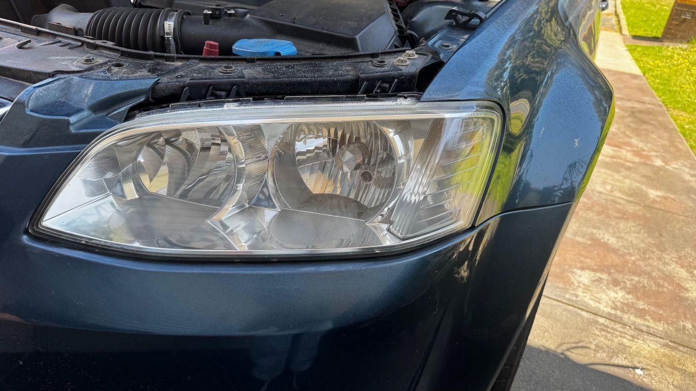 Holden Commodore headlight after Shinelight mobile headlight restoration in Perth